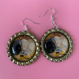 Gustav Klimt the Kiss Handmade bottle cap earrings.